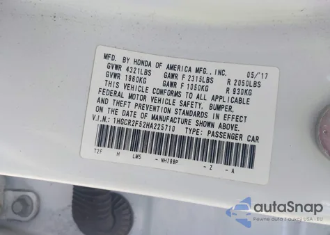 2017 Honda Accord Sport z USA, uszkodzony, nr VIN 1HGCR2F52HA225710